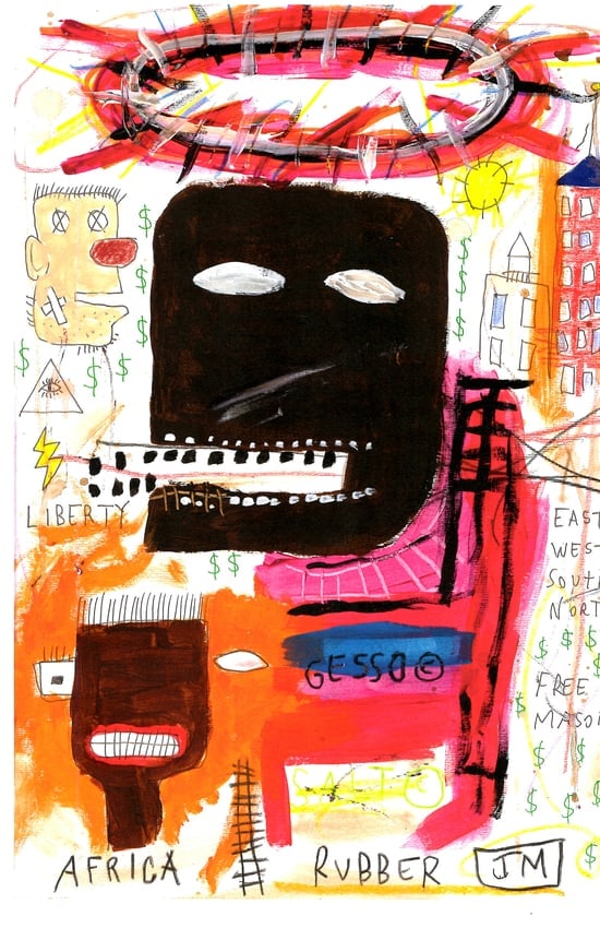 Jean Basquiat Expressionism Print on Thick Paper.: Jean Basquiat Expressionism Print on Thick Paper. Paper Size: 12 1/2 x 17 1/2 Inches. Extra Thick 300 gsm Fine art Paper. Embossed Stamp. Excellent Condition. See photos.