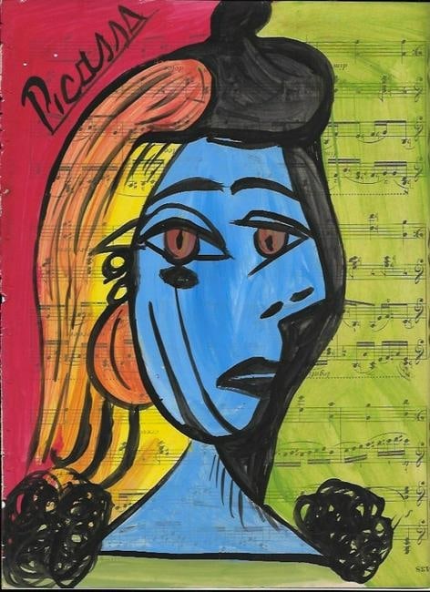 Mixed Media Pablo Picasso Drawing on Paper (After Artist): Mixed Media Pablo Picasso Drawing on Paper Music Notes. Approx Size: 12 x 8 1/2 inches. Provenance: Private NY Collection. (After Artist). Good Condition See Photos.After definition: For paintings/uni