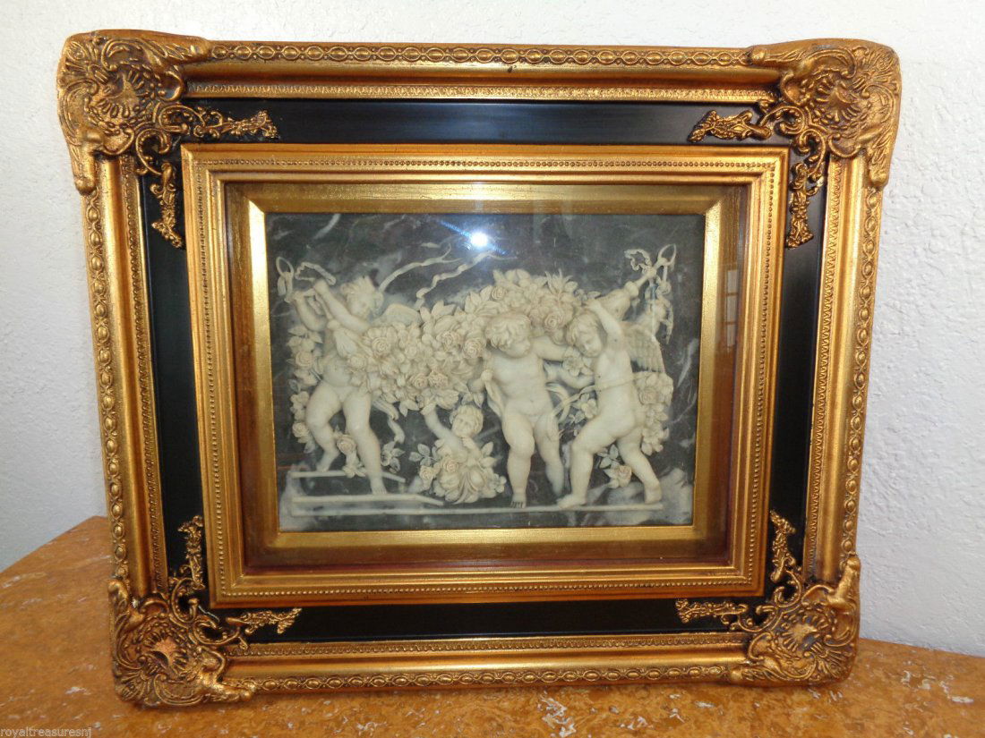 Wall Angels Glass Plaque Gold Leaf Wood Frame (1 of 2)