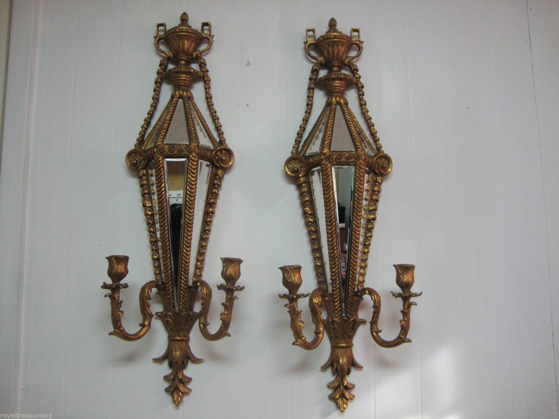 Large Gilt Beveled Mirror Candle Holde (1 of 2)