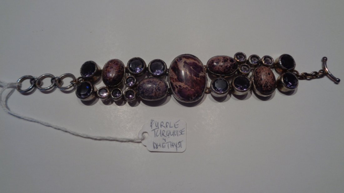 Sterling Silver Mark 925 Purple Turquoise & Amethyst (1 of 2)