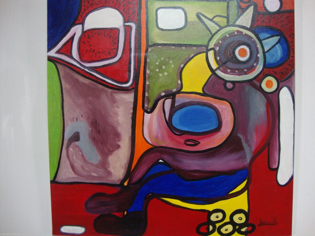 Gustavo Jaramillo (b.1956)Colombian Surrealism Modernis: Gustavo Jaramillo (b.1956) Colombian Surrealism Modernism New York Artists, Large Original Stretcher Oil Painting on Canvas, Measurements: Wide:24" x Height:24".