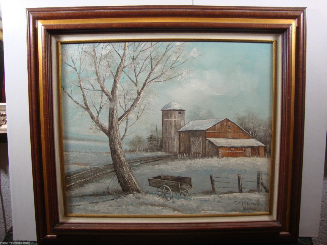 J. R Isvina Signed Landscape Rural Barn Oil Painting (1 of 1)