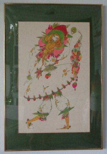 Vintage Rare Print Gold Metal Framed Green Mat (1 of 5)