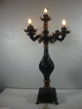 Antique Vintage 5 Arm Candelabra Table Lamp 33" H: Antique Vintage 5 Arm Candelabra Table Lamp 33" HWide:20"H:33"Wt:26 LbsThis piece is ready to use. Bulbs not includedOnly three light bulbs to show are on-it is 5 arm lamp.