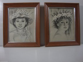 Pair Young Girl Print Fine Art Stickley Signed: Pair Young Girl Print Fine Art Stickley Signed , Frame Measures 10" 14 inches x 12" 1/2 inches , Ready to be hanged.