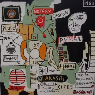 Contemporary Art - Basquiat - Notary - Painting Style: Contemporary Art - Basquiat - "Notary" - Painting Style- Pop Art - 36" x 36"x1" - Weight Approx: 4 Lbs. Signed in front and back, Contemporary Art, Acrylic on Canvas, Stretcher on heavy wooden frame.R