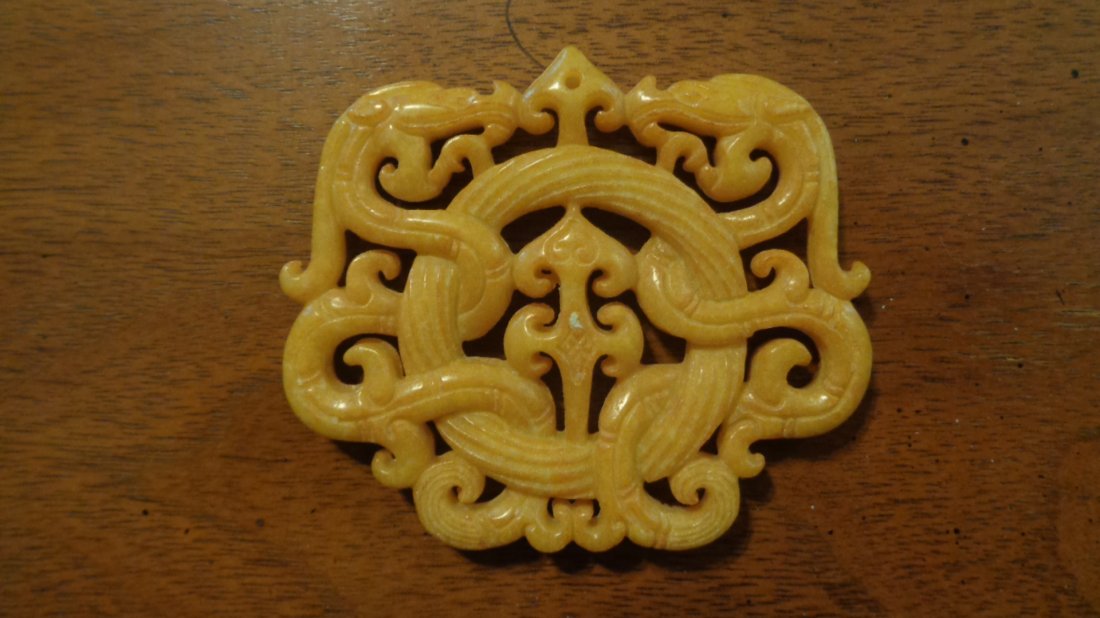All Carved Double Face Chinese Yellow Jade Pedant (1 of 1)