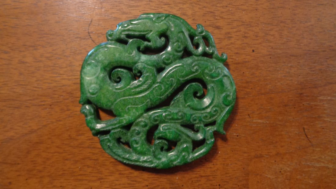 All Carved Double Face Chinese Dragon Jade Pedant (1 of 1)
