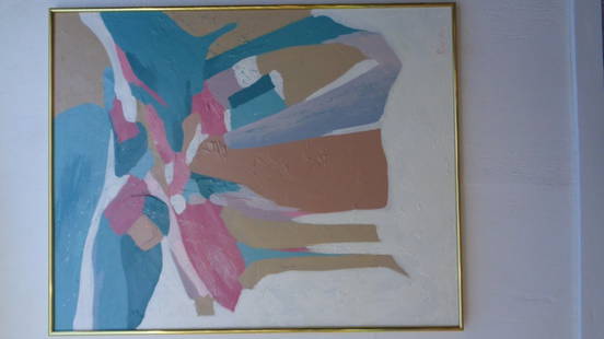 STEPHEN KAYE (2198 S.F) Mid Century Modernist Painting: STEPHEN KAYE SIGNED (2198 S.F) MID CENTURY MODERNIST ART ABSTRACT PAINTINGMeasurements are Approx: Painting:49" x 39"-Frame:40"1/2 x 50" 1/2, Original periodgold metal frame.