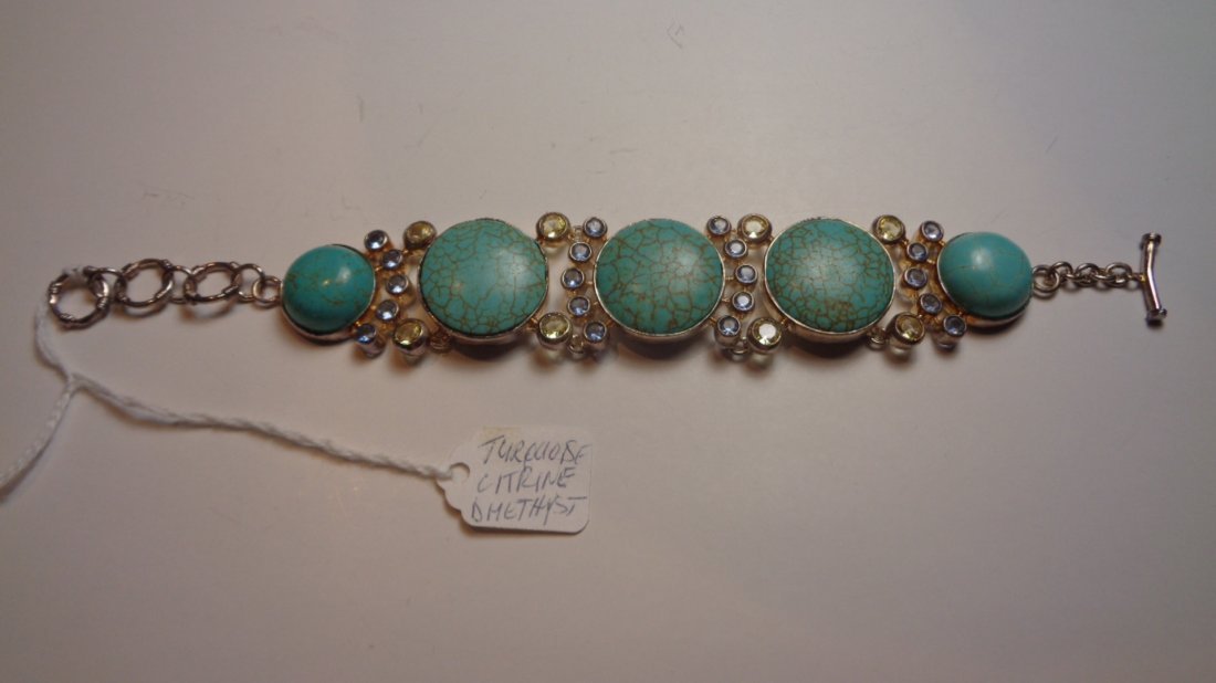 Sterling Silver Mark 925 Turqouise Citrine Amethyst 8 ": Sterling Silver Mark 925 Turqouise Citrine Amethyst 8 " 1/2 This piece is in excellent condition.