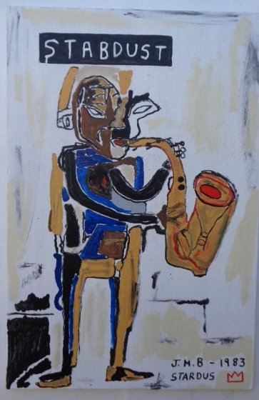 Large Contemporary Art-Basquiat-Stardus 1983-Painting: Large Contemporary Art - Basquiat-Stardus 1983 - Painting- Style- Pop Art. 36" x 24" - 1" . Weight Approx. 3.10 Lbs. Signed in front and back, Contemporary Art, Acrylic on Canvas, Stretcher on heavy w