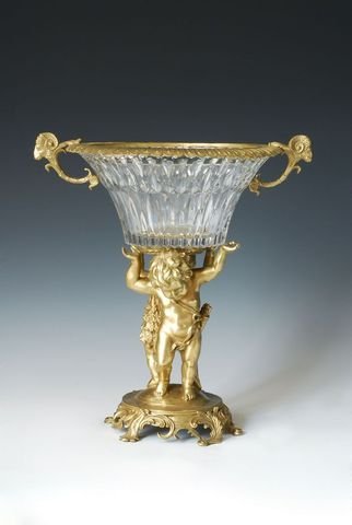 Bronze Cherubs Holding Up Brilliant Cut Crystal Bowl R1 (1 of 1)
