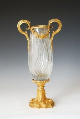 Dore Bronze and Crystal Faceted Vase Scroll Handle (1 of 1)