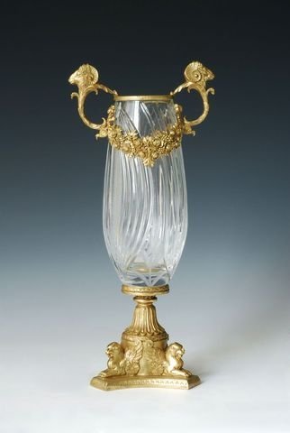 Bronze and Crystal Faceted Vase Ram\'s Head Handle R-11 (1 of 1)