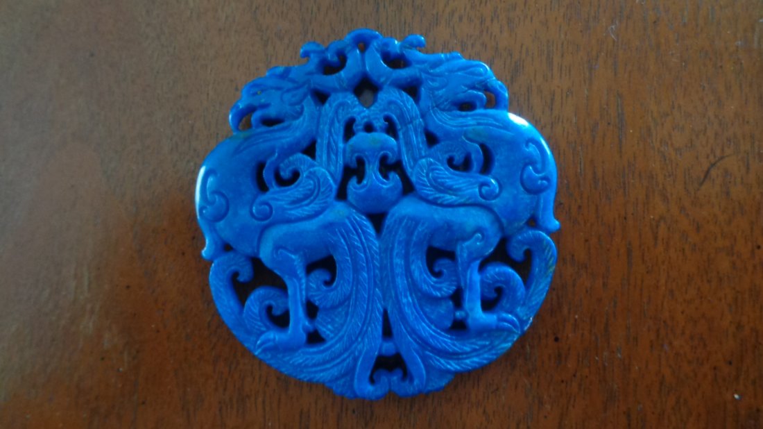 Chinese Blue Jade 2 Face Open Work Plaque Pendant (1 of 1)