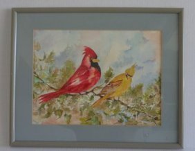 Large Original Watercolor Painting"Tropical Birds (1 of 1)