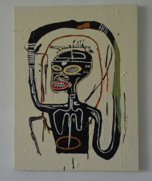 Contemporary Art - Basquiat - Flexible - Painting Style: Contemporary Art - Basquiat - Flexible - Painting Style- Pop Art - 18" x 24"x1" - Weight Approx: 1.10 Lbs. Signed in front and back, Contemporary Art, Acrylic on Canvas, Stretcher on heavy wooden fram