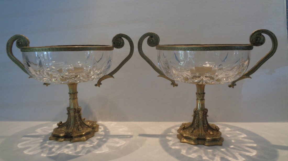 Pair Crystal Faceted Bronze Scroll Bowl (1 of 4)