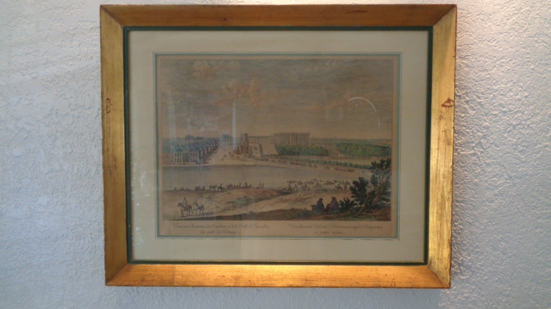 French Framed Colored Engraving Versailles (1 of 2)