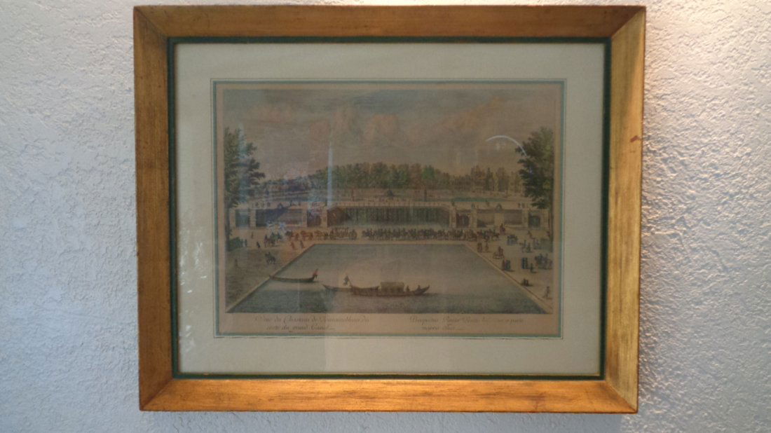 French Framed Colored Engraving Versailles (1 of 2)