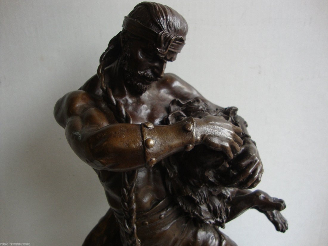 185 Man Fight With Lion Large Bronze Statue 20"H (1 of 5)