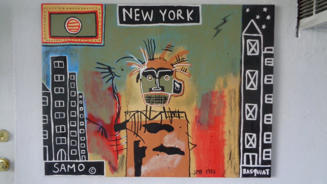 Large Contemporary Art - Basquiat "Samo- JMB 1982": Large Contemporary Art - Basquiat "Samo- JMB 1982"- New York Painting Style- Pop Art - 40" x 30" x1". Weight Approx. 5.5 Lbs. signed on back, Contemporary Art, Acrylic on Canvas, Steet Art, Mounted on