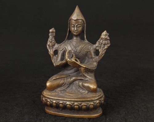 Old Chinese Tibet Buddhist Bronze Statue. 2" x 1"1/4 x (1 of 3)
