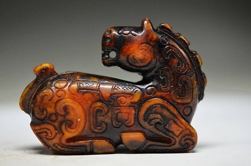 Old Chinese Hand Carved Jade Animal Horse Figure (1 of 2)