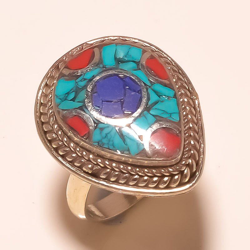 RED CORAL WITH TURQUOISE & LAPIS LAZULI ANTIQUE LOOK (1 of 1)