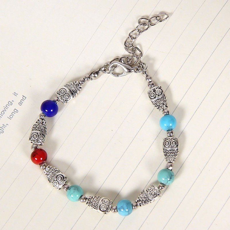 Tibet silver multicolor jade turquoise bead bracelet: Tibet silver multicolor jade turquoise bead bracelet -ize: length 17+5cm(Extension of the chain)/wide 0.6cm-Material: Turquoise/alloy- Excellant condition.