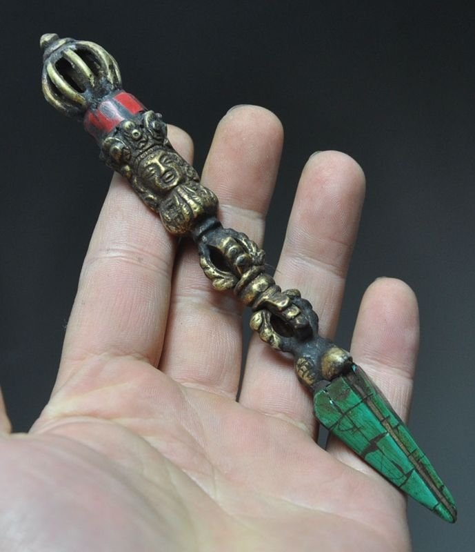 Old Chinese Tibet Buddhist Bronze Copper Dorje Phurpa P (1 of 2)