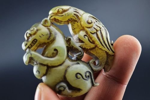 The old Chinese natural jade eagle and bear pendant (1 of 2)