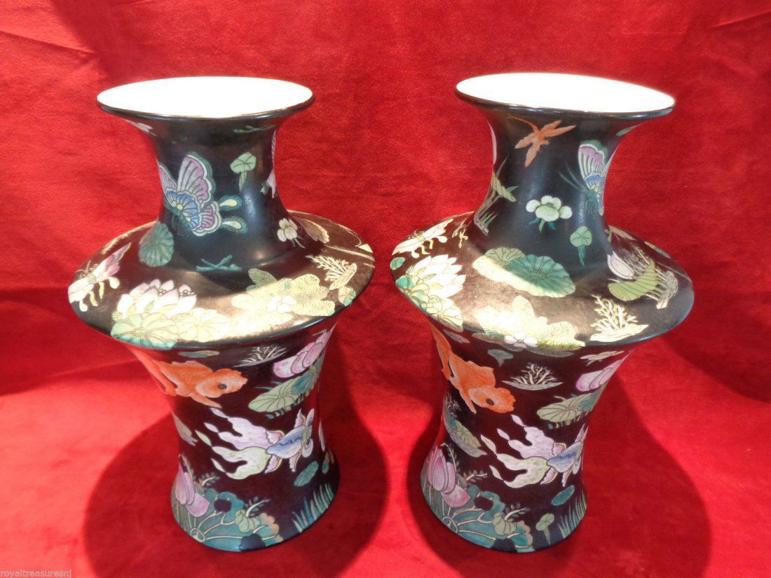 Pair Asian Black Floral Butterfly Bird Fish (1 of 1)