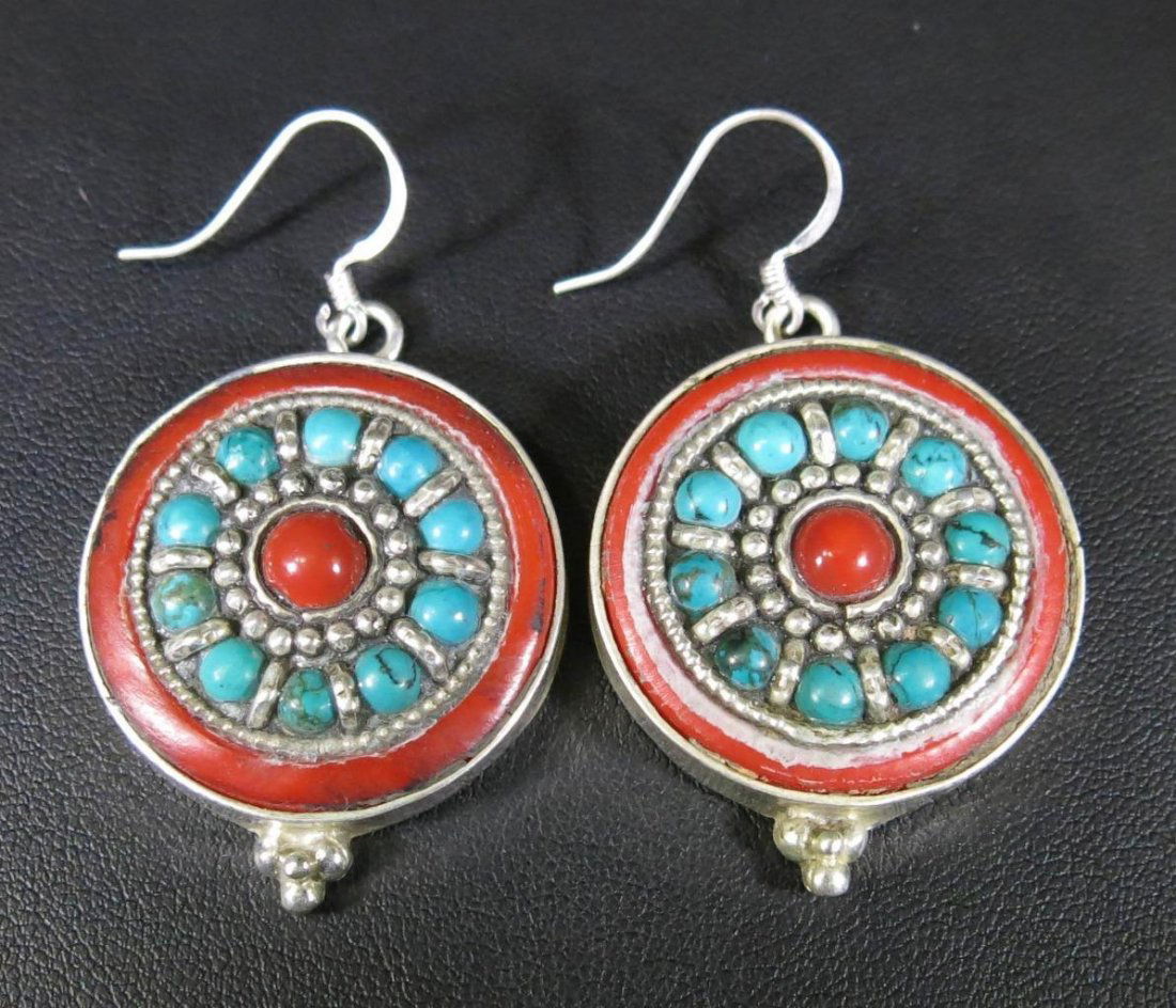 Native Tibetan Silver Genuine Red Coral & Turquoise Dan (1 of 1)