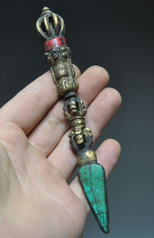 Old Chinese Tibet Buddhist Bronze Copper Dorje Phurpa P (1 of 2)