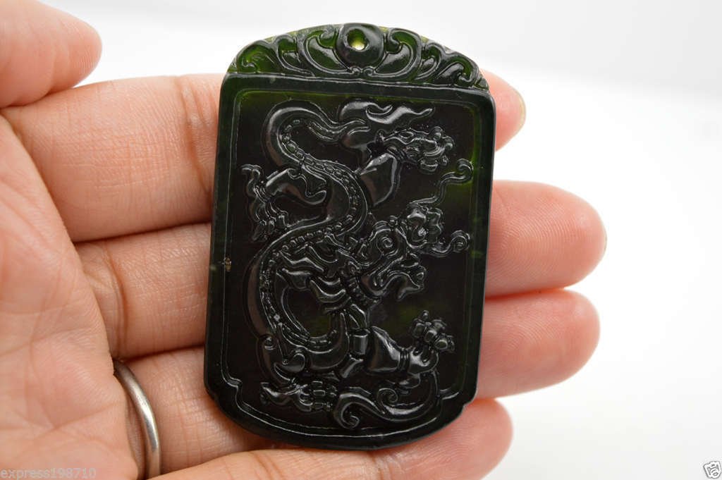 Chinese natural nephrite black jade Carving pendant (1 of 2)