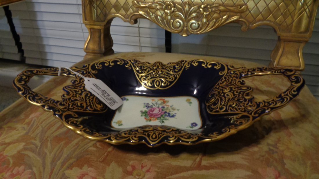 JLMenau Fruit Bowl Made in Germany Genuine Cobalt: JLMenau Fruit Bowl Made in Germany Genuine Cobalt Numbered.Hand Enameled. Wide:15"1/2 x Deep:8" x Height:3". Excellent condition.