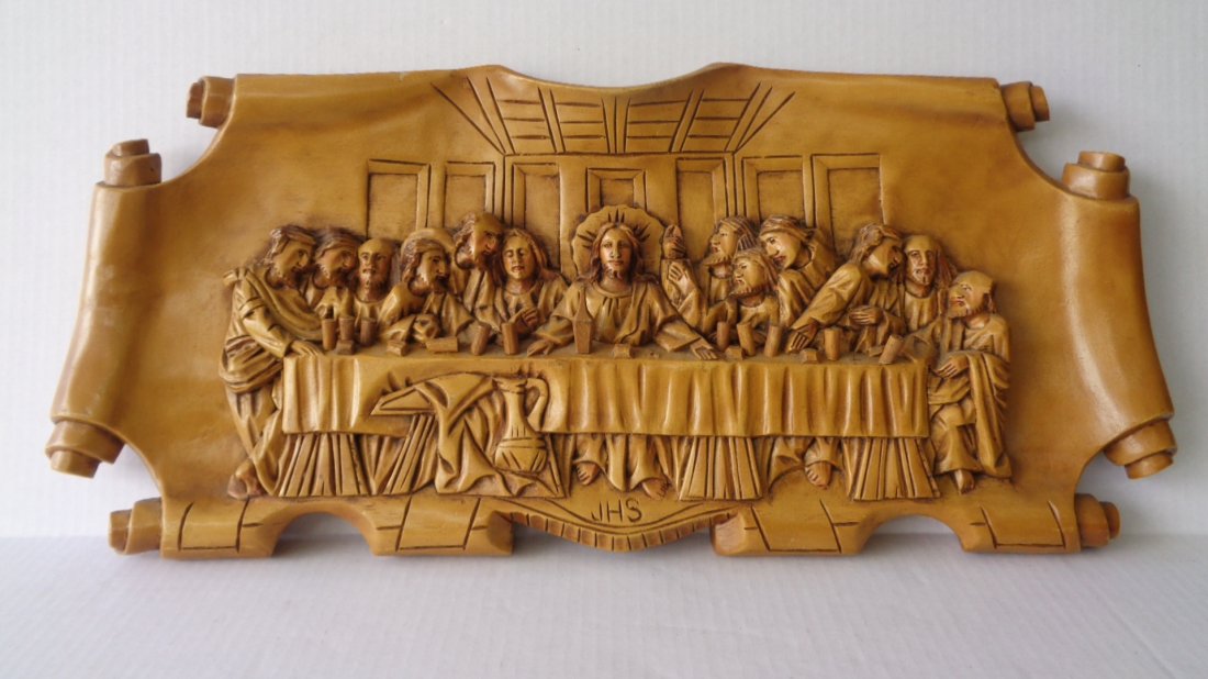 Vintage The Last Supper Carved Wood 3D Wall Plaque (1 of 7)