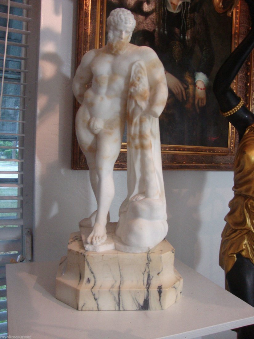 Alabaster Hercules Sculpture 28"H -85 Lbs: Alabaster Hercules SculptureStatue Dimensions Width:12"Depth: 8"Height: 23"Weight:39 LBSBase Dimensions: Width:12"1/4Depth: 10"1/4Height: 5"Weight:45 LBSOverall aprox: 85 Lbs - 28" H-with marble base.