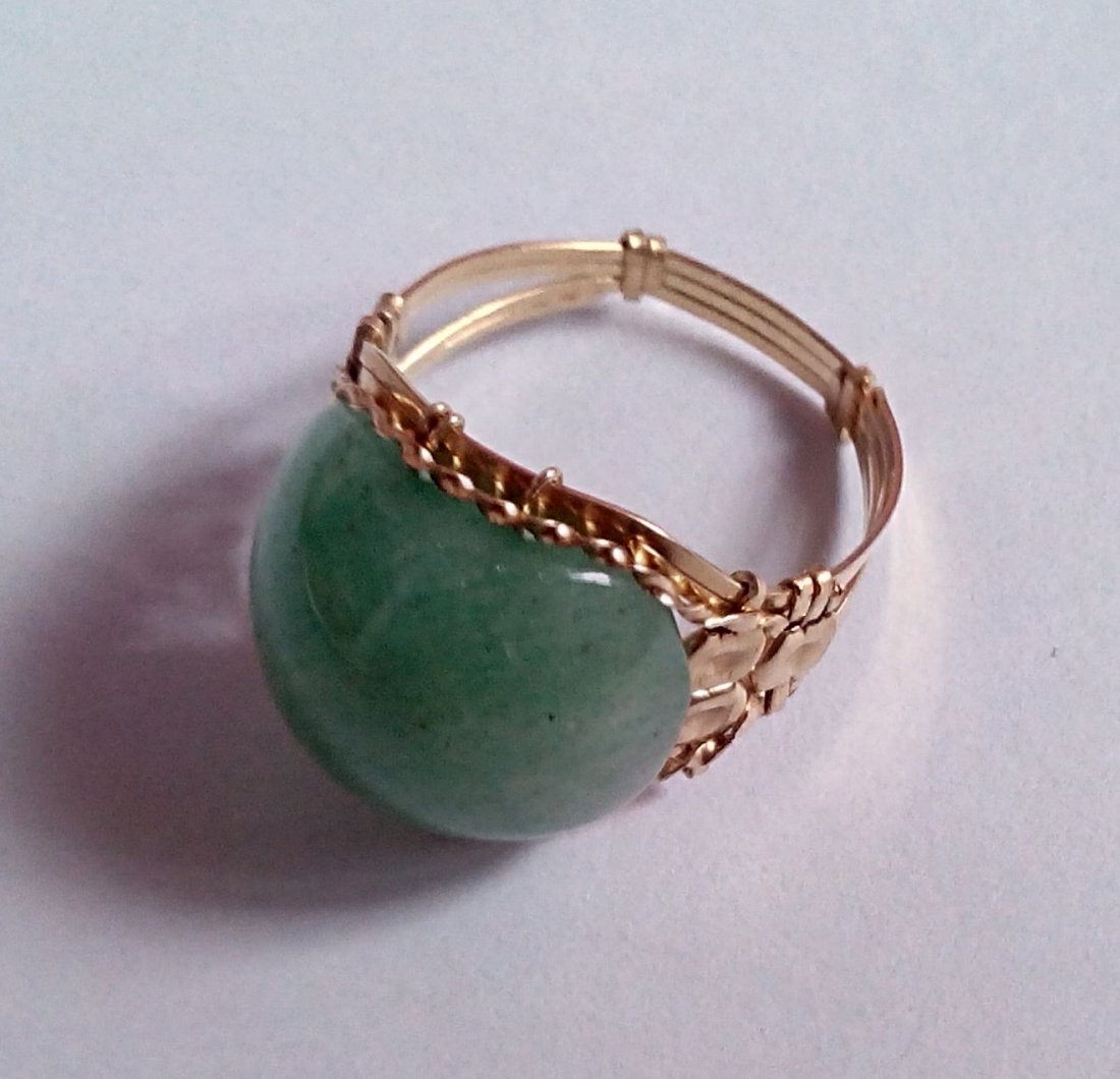 10k Pure Solid Real Gold Big Green Jade Design Ring (1 of 3)