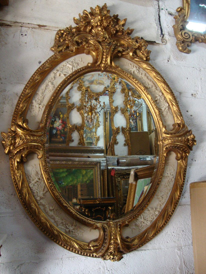 Gold Leaf Oval Four Plaque Angels Mirror (1 of 10)
