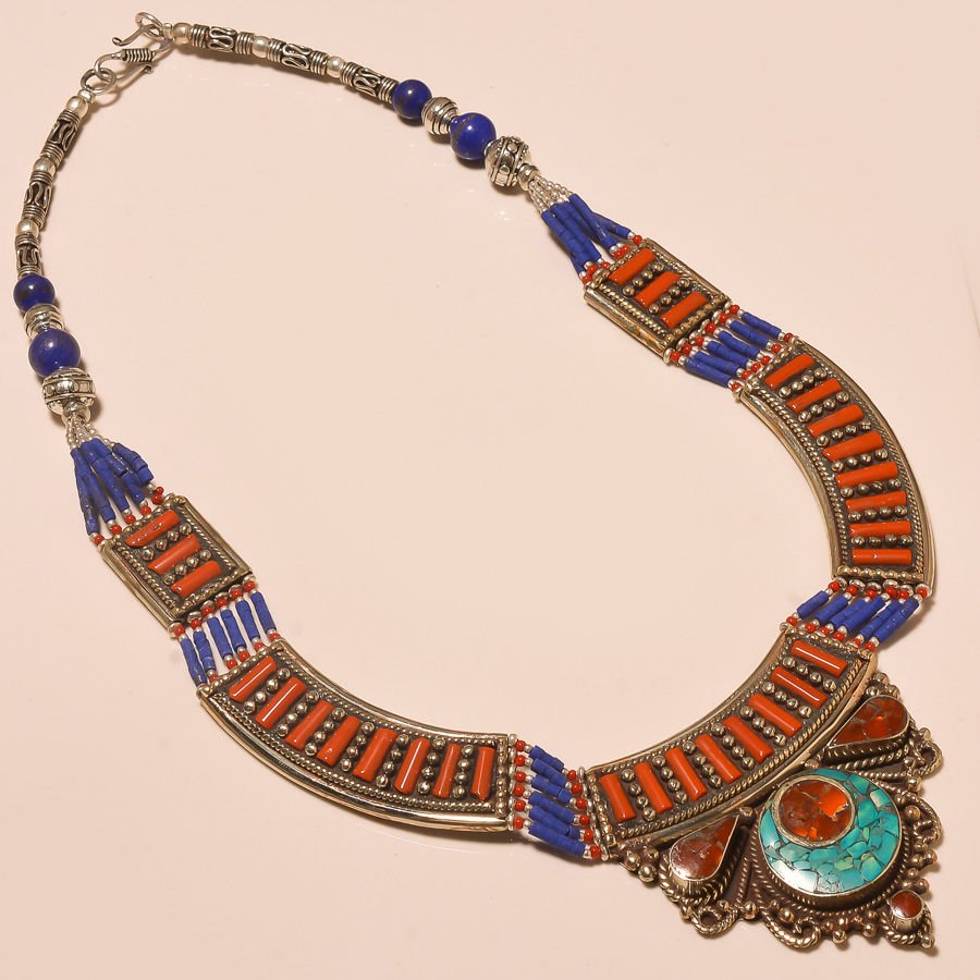 LAPIS LAZULI & RED CORAL .925 SILVER Necklace (1 of 1)