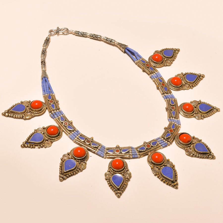 925 Silver - Turquoise, Coral & Lapis Necklace (1 of 1)