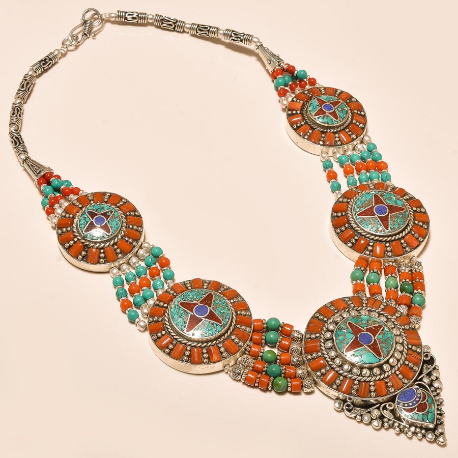 LAPIS LAZULI & RED CORAL .925 SILVER Necklace (1 of 1)