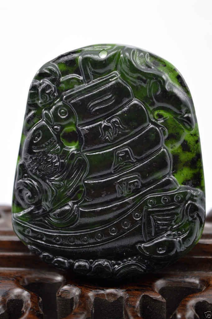 Carving natural jade nephrite black jade Sailboat (1 of 2)