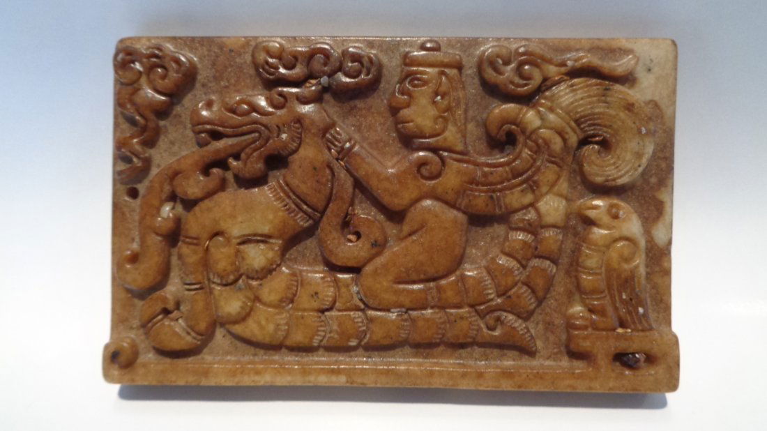 Old Large Jade Dragon Figure Relieve Plaque (1 of 2)