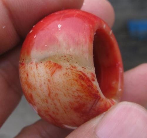 Natural red jade hand carved band ring-Size 9 (1 of 3)