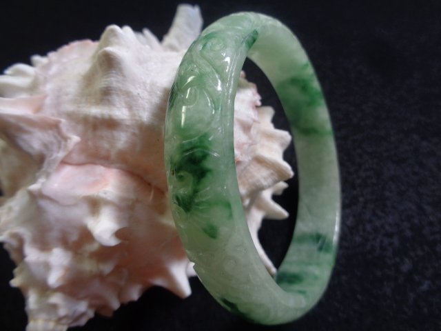 Chinese Genuine Natural Jadeite Jade Hand Carved Bangle (1 of 3)