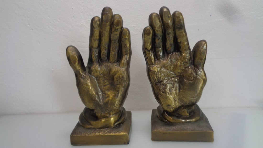Vintage Cast Brass Bronze Metal Bookends Large Hands (1 of 3)